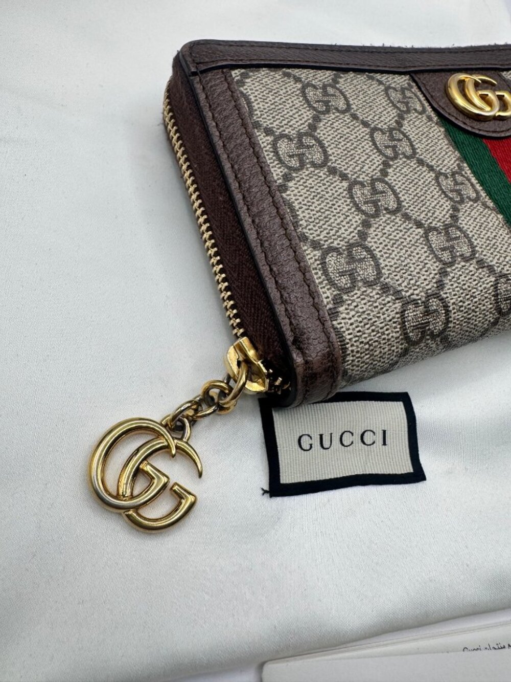 Authentic Gucci Ophelia Wallet Zip Around Web Stripe W Box and Dust Bag - Picture 5 of 15